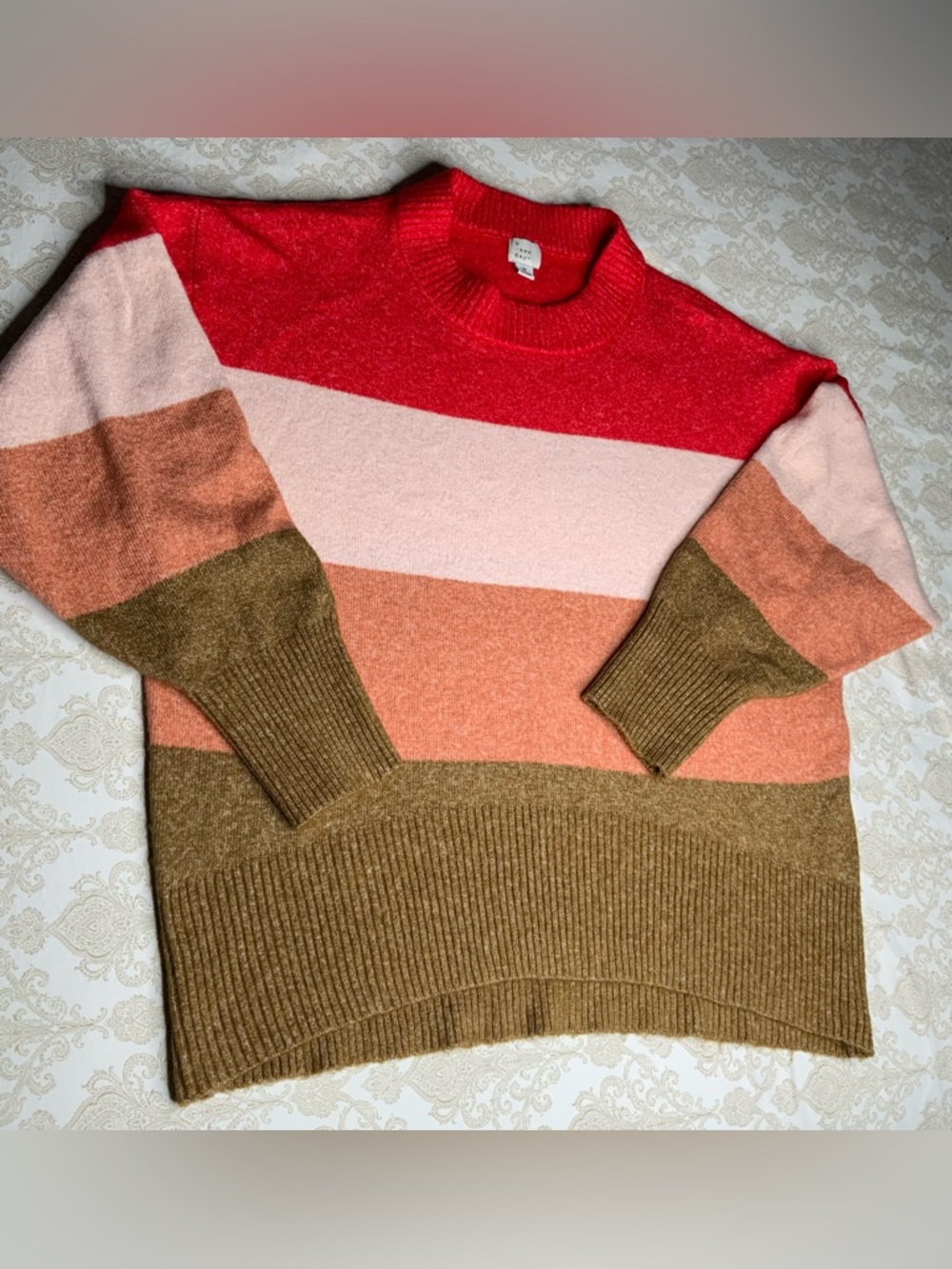 A New Day Women’s Medium Chunky Knit Sweater Vibrant Striped Crewneck
